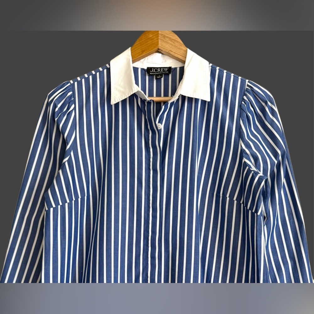 J. CREW 100% Cotton Preppy City Chic Dropped Waist Striped Summer Shirt Dress 6 - Picture 3 of 9